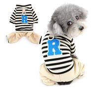 Ranphy Striped Dog Knitted Jumpsuit for Small Dogs Warm Stretchable Puppy Outfits with D-Ring and Letter Soft Four-Leg Pullover Cozy Pjs Autumn Pet Overall Chihuahua Yorkie Cat Clothes Black S