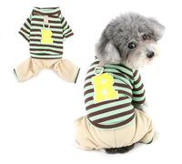 Ranphy Striped Dog Knitted Jumpsuit for Small Dogs Warm Stretchable Puppy Outfits with D-Ring and Letter Soft Four-Leg Pullover Cozy Pjs Autumn Pet Overall Chihuahua Yorkie Cat Clothes Green M