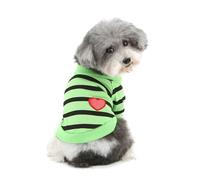 Ranphy Striped Dog T-Shirt for Xsmall Small Dogs Cats, Pullover Pet Tee with Sequins Heart Decal Soft Breathable Shirt for Puppy Yorkie Chihuahua French Bulldog Cute Pet Clothes Green L
