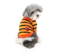 Ranphy Striped Dog T-Shirt for Xsmall Small Dogs Cats, Pullover Pet Tee with Sequins Heart Decal Soft Breathable Shirt for Puppy Yorkie Chihuahua French Bulldog Cute Pet Clothes Orange M