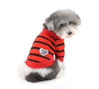 Ranphy Striped Dog T-Shirt for Xsmall Small Dogs Cats, Pullover Pet Tee with Sequins Heart Decal Soft Breathable Shirt for Puppy Yorkie Chihuahua French Bulldog Cute Pet Clothes Red XL