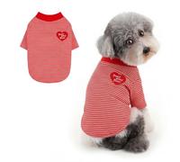 Ranphy Striped Dog T-Shirt with Heart Embroidery, Soft Stretchy Puppy Clothes for Spring Summer, Lightweight Pet Outfit for Small Dogs Yorkie Chihuahua Cats, Red, XS