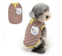 Ranphy Striped Waffle Knit Dog T-Shirt with Lead Ring, Sleeveless Stretchy Puppy Vest, Soft Breathable Pet Top for Small Dogs & Cats, Yorkie Chihuahua Spring Summer Outfit,Brown,L