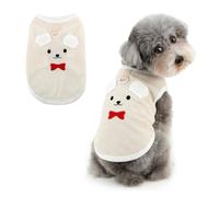 Ranphy Waffle Knit Dog Shirt with 3D Bear Ears for Small Dogs, Cream, L
