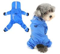 Ranphy Waterproof Reflective Hooded Pet Jumpsuit Raincoat for Xsmall Small Dogs with Boots Puppy Four-Legged Rain Coat Jacket Lightweight Poncho Yorkie Chihuahua Outdoor Clothes,Blue,L