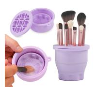 Ranphykx Makeup Brushes Cleaner Mat with Brush Storage Holder, Folding Portable Washing Tool for Makeup Cleaning, 2 In 1 Silicone Brush Cleaner Pad & Cosmetic Organizer Rack (Purple)