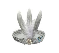 ranrann 1920's Flapper Pearl Headband Boho Feather Headband Roaring 20s Hair Accessories Grey A One Size