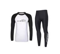 ranrann Boys Stretchy Full Body Rash Guard Swimwear 2Pcs Colorblock Swim Shirt with Pants White&Black 5-6 Years