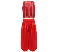 ranrann Kids Boys Arabian Prince Outfits Waistcoat Vest with Bloomers Holiday Belly Dance Pants Set Burgundy 12 Years