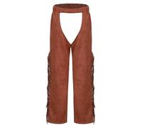ranrann Kids Cowboy Cowgirl Pants Wild West Faux Suede Chaps Crotchless Fringe Tassels Trousers Brown 13-14 Years