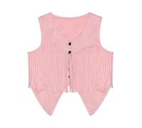 ranrann Kids Fringe Vest 60s 70s Hippie Vest Sleeveless Cowboy Cowgirl Western Faux Suede Tassel Jacket Pink 13-14 Years