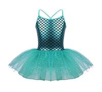 ranrann Kids Girls Glitter Mermaid Ballet Dance Tutu Dress Camisole Criss Cross Back Gymnastics Leotard Skirts Dancewear Lake_Blue 7-8 Years