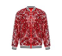 ranrann Kids Girls Sequin Jacket Long Sleeve Zipper Up Party Glitter Bomber Jacket Sparkle Outwear Red 15-16 Years