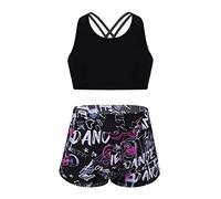 ranrann Kids Girls Swimming Costume Two Piece Bikini Tankini Set Sports Swimwear Swimsuit Black Rose 15-16 Years