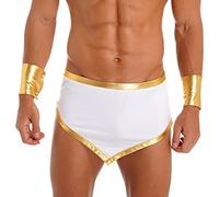 ranrann Mens Ancient Greek Rome Costume Gold Mini Skirts Carnival Party Outfits Lingerie Underwear Set White 3XL