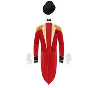 ranrann Mens Ringmaster Circus Costume Long Sleeve Tailcoat Jacket Magician Show Cosplay Outfit Red M