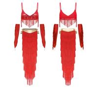 ranrann Women Belly Dancer Outfits Belly Dance Costume Red XL