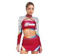 ranrann Women Cheerleading Outfit Dance Costume for Teen Long Sleeve Tank Top Outfit with Skirt Set Burgundy S