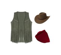 ranrann Women Cowboy Costume Adult Open Front Cowboy Vest with Hat Bandanas Cowgirl Outfit Army Green M