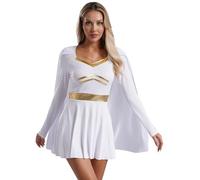 ranrann Women Greek Princess Dress Movie Star Cosplay Mini Dress Roman God Fighter Knight Costume White S