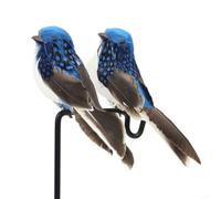 RANRAO 2Pcs Artificial Simulation Foam Bird Clip Feathered Sparrow Bird, Birds Figurines Artificial Foam Feather Birds for DIY Crafts Decoration Home Garden(Blue)