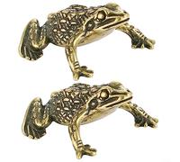 RANRAO 2Pcs Retro Brass Frogs Statue, Copper Frogs Statue Feng Shui Money Toad Statue, Brass Craft Figurine Golden Brass Toad Figurine Statue for Wealth Prosperity for PROTECTION