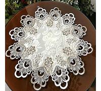 RANRAO Embroidered Lace Flower Placemat Tablecloth, Round Tablecloth Lace Floral Table Cover Flower Doilies Table Cloth Embroidered Table Cover for Kitchen Wedding Home Party Decorations