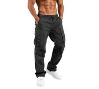 RANRAO Men's Relaxed Cargo Sweatpants with Pockets Drawstring | for Relaxed hip thigh fit, two cargo pockets, closure, adjustable drawstring waist, solid color design