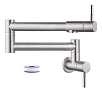 RANRAO Solid Brass Foldable Wall Mounted Kitchen Stove Faucet, Two Holder Single Hole Folding Pot Filler Faucet, Swivel Folding Retractable Rotary Stretch Basin Sink Tap Kitchen Faucet for Home Hotel