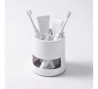 RANRAO Toothbrush Holder, Plastic Storage Organizer, Bathroom Toothpaste Holder, 4 Compartments, White