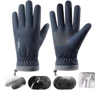 RANRAO Touchscreen Gloves Winter Windproof Water Resistant Thick Fleece Liner for Cold Weather Skiing Running Cycling Driving Men Women 25cm(Blue L)