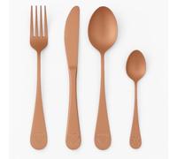 RANRHA 16-Piece Matte Copper Cutlery Set with Heart Engraving - Stainless Steel Flatware for 4, Dishwasher Safe, Rust Resistant, Elegant Tableware for Romantic Dining & Gift Sets