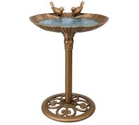 RANRHA Bronze Garden Bird Bath - 80cm Outdoor Standing Birdbath with 50cm Basin, Decorative Birds & Pedestal - Weatherproof Vintage Bird Water Bowl for Patio, Yard, Lawn, or Backyard