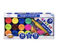 RANRHA Dough and Utensil Set for Kids, 12 Colourful Dough Tubs and 36 Tools, Moulds, Cutters and Roller, Sensory Play Kit for Toddlers Ages 3