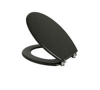 RANRHA Heavy Duty D-Shape Toilet Seat Black Glitter Resin - Soft Close, Durable Gloss Finish, Universal Fit, Easy Clean Hinges, Stylish Bathroom Lid