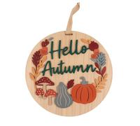 RANRHA Hello Autumn Wooden Hanging Sign - 30x30cm Round Fall Door Wreath, Rustic Farmhouse Wall Décor with Pumpkins & Leaves for Front Door, Porch, Entryway, or Living Room