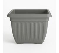 RANRHA Large Square Plastic Flower Planter - Durable Outdoor Garden Pot with Elevated Base - Grey Plant Container for Patio, Doorstep, Balcony & Yard