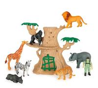 RANRHA Safari Play Set - 9-Piece Jungle Animal Figures with Tree Playset for Kids, Includes Lion, Elephant, Giraffe, Zebra, Tiger, Gorilla & More - Educational Wildlife Toy for Ages 3+