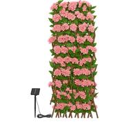 RANRHA Solar Powered LED Artificial Flower Wall - Expandable Trellis with Lifelike Pink Flowers & Green Leaves for Outdoor Garden, Patio, Balcony & Home Decor