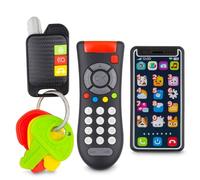 RANRHA Tech Tots 3 Pack Gadget Set - Toy Phone, TV Remote & Car Keyring with Lights, Sounds & Music - Educational Pretend Play Electronic Toys for Toddlers 12+ Months