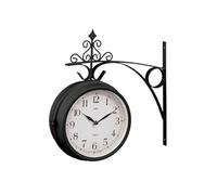 RANRHA Vintage Outdoor Wall Clock - Double-Sided Garden Clock with Wrought Iron Bracket, Weather-Resistant, Antique Design for Home, Garden, Hallway, or Porch