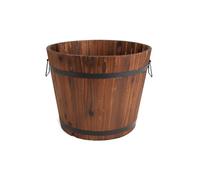 RANRHA Wooden Barrel Planter with Metal Handles - Rustic Garden Pot for Flowers & Plants, 30cm Tall, 38cm Top Diameter, 18cm Base - Outdoor/Indoor Decorative Flower Container