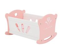 RANRHA Wooden Doll Cradle - Pink & White Rocking Doll Bed with Heart & Flower Design, Slatted Sides, Fits 16-18 Inch Dolls, Pretend Play Nursery Toy