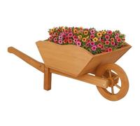 RANRHA Wooden Wheelbarrow Planter - Rustic Outdoor Flower Display Cart, Decorative Garden Planter with Functional Wheel - 73cm x 28cm x 31cm
