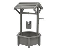 RANRHA Wooden Wishing Well Planter, 77 cm, Grey, Decorative Garden Planter with Crank and Bucket