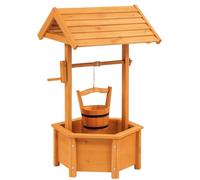RANRHA Wooden Wishing Well Planter, Natural Wood, Hexagonal Base with Bucket and Crank, Decorative Garden Outdoor, Weather-Resistant Finish