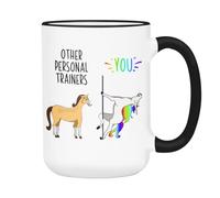 Ransalex Funny Personal Trainer Gifts - Other Personal Trainers Unicorn Gag Coffee Mug - Fitness Coach Gym Trainer Birthday Appreciation Cup (15oz, black handle/rim)