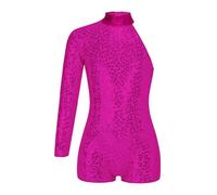 Ranshee Kids Girls Sequin One Shoulder Long Sleeve Gymnastics Leotard Jazz Latin Dance Biketard Unitard Performance Costume Hot Pink 15-16 Years