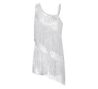 Ranshee Kids Girls Sequins Tassel Ballet Leotard Dress Latin Jazz Tango Samba Salsa Dance Dress Ballroom Performance Dancewear White 11-12 Years