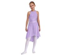Ranshee Kids Girls Shiny Sleeveless Halter Neck Lyrical Ballet Leotard Chiffon Dress Modern Latin Contemporary Dance Costume Lavender 11-12 Years